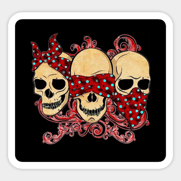 Three Skulls See No Evil Sticker by fuki